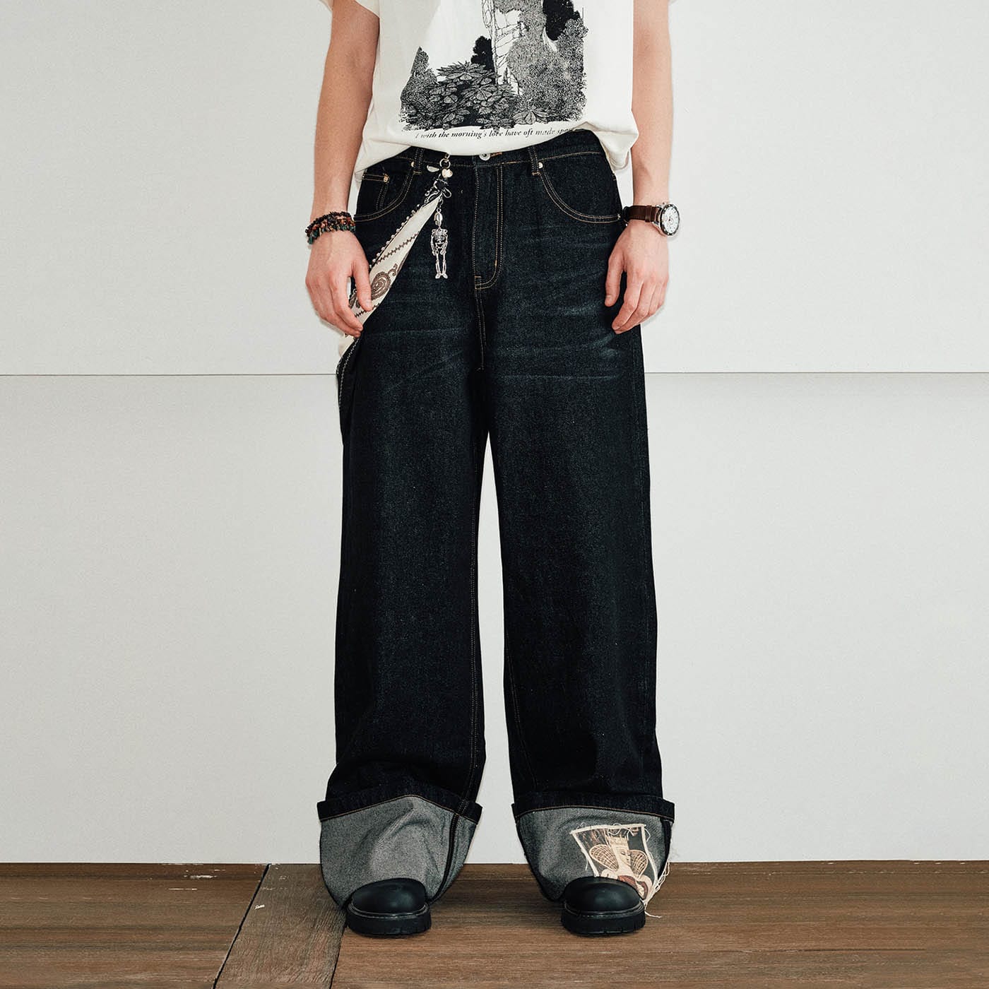 Wide Leg Patchwork Denim Jeans