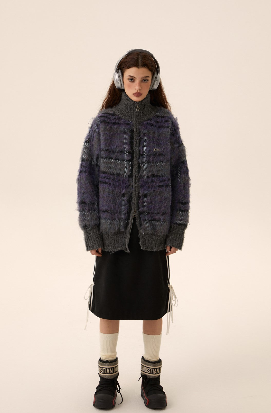 Mohair Knit Zipper Cardigan Sweater Coat