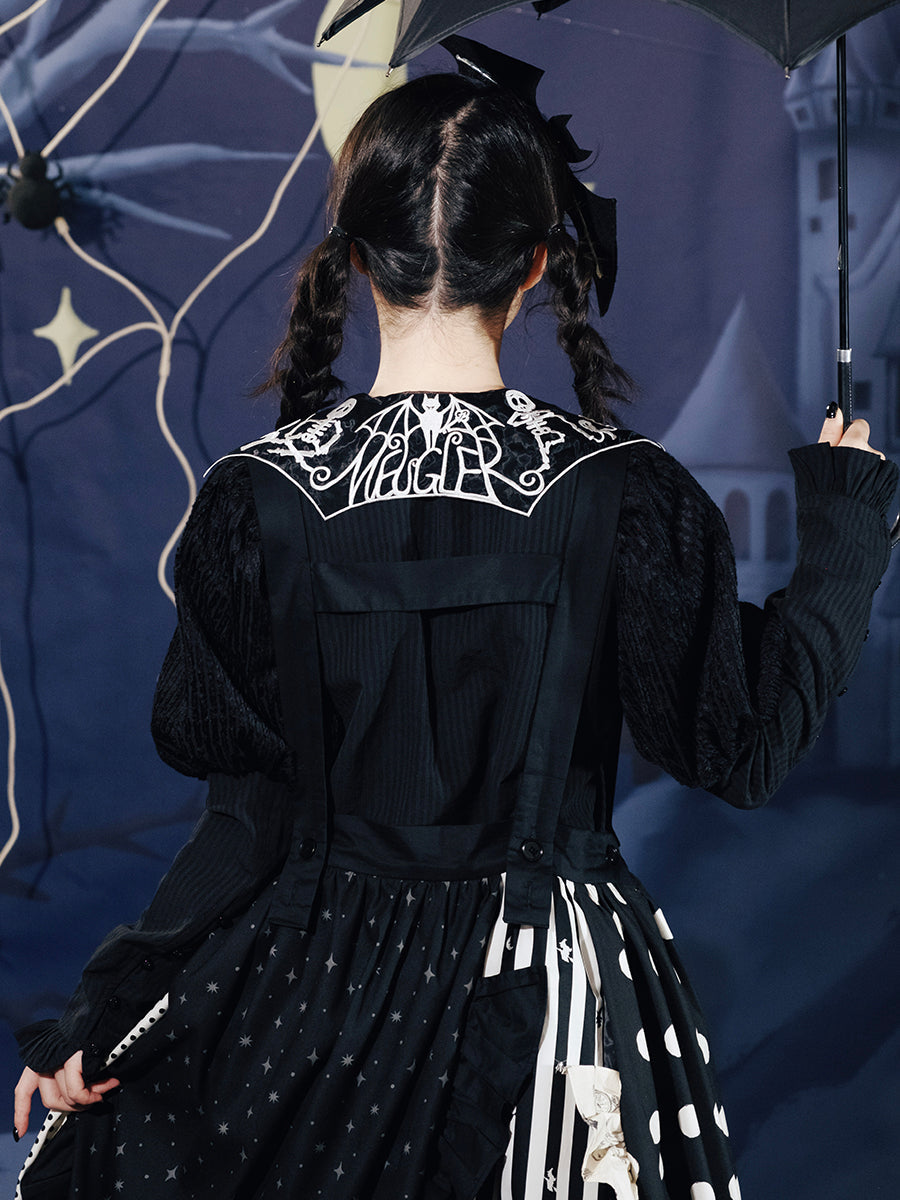 Dancing Skeleton Collar Ribbed Blouse