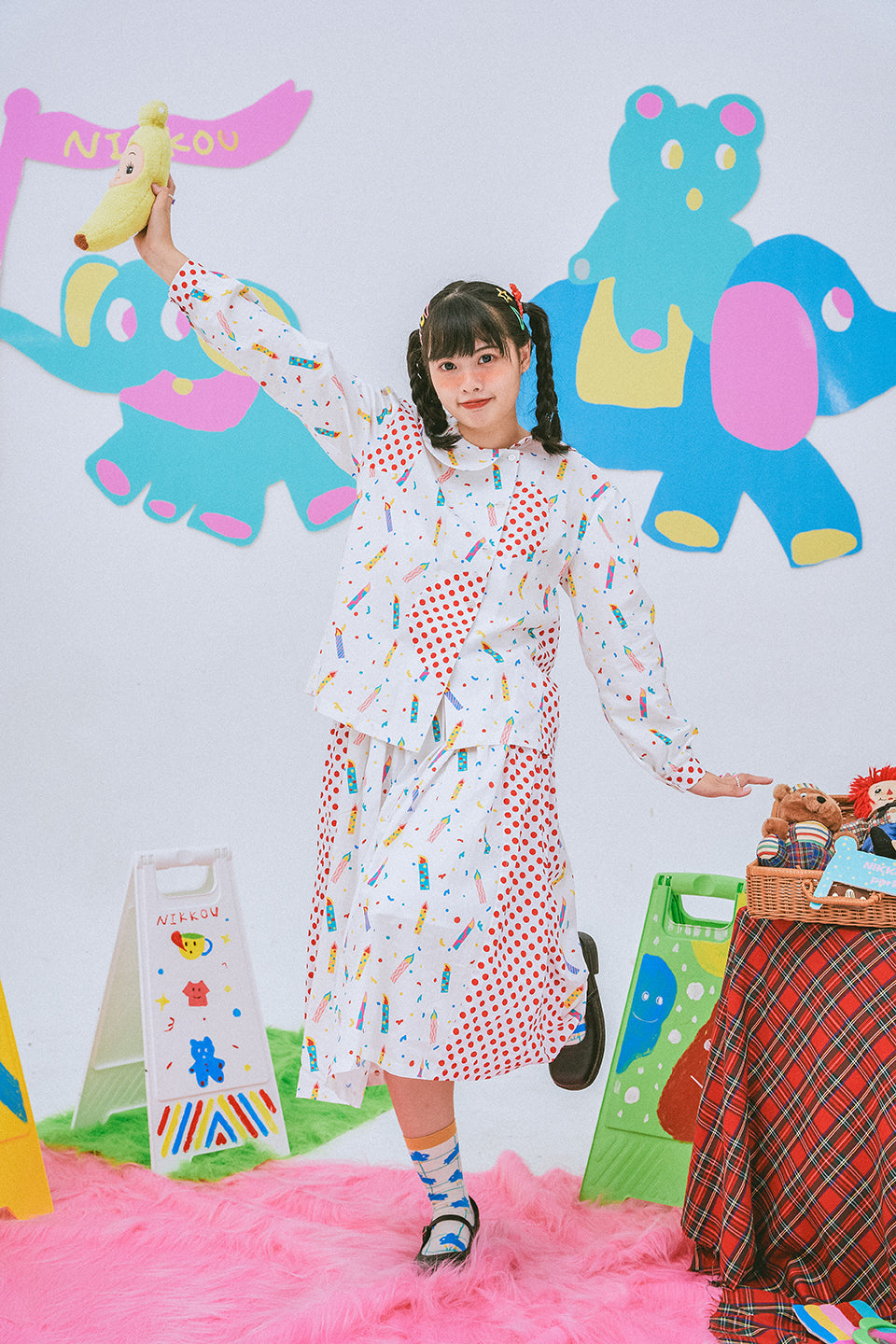Birthday Candle Polka Dot Midi Skirt