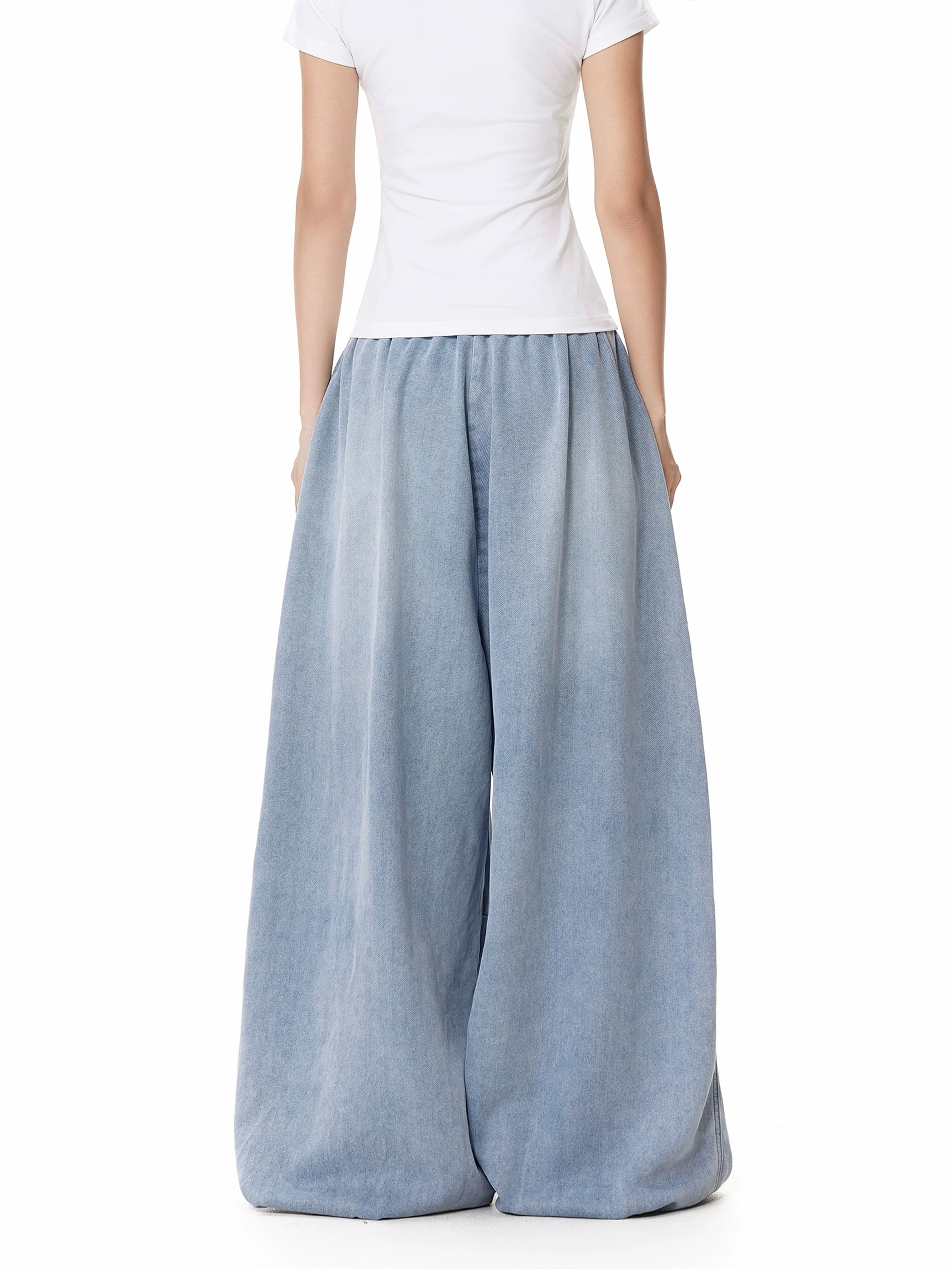 Wrinkled drawstring wide-leg jeans back view
