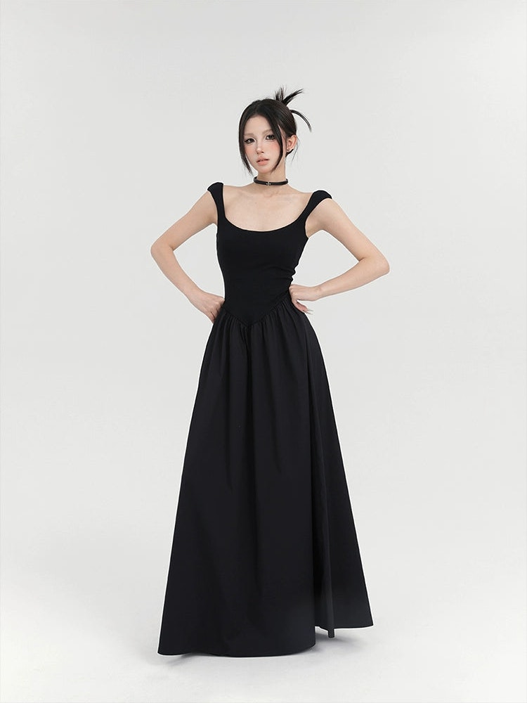 Black Cap Sleeve Ball Gown