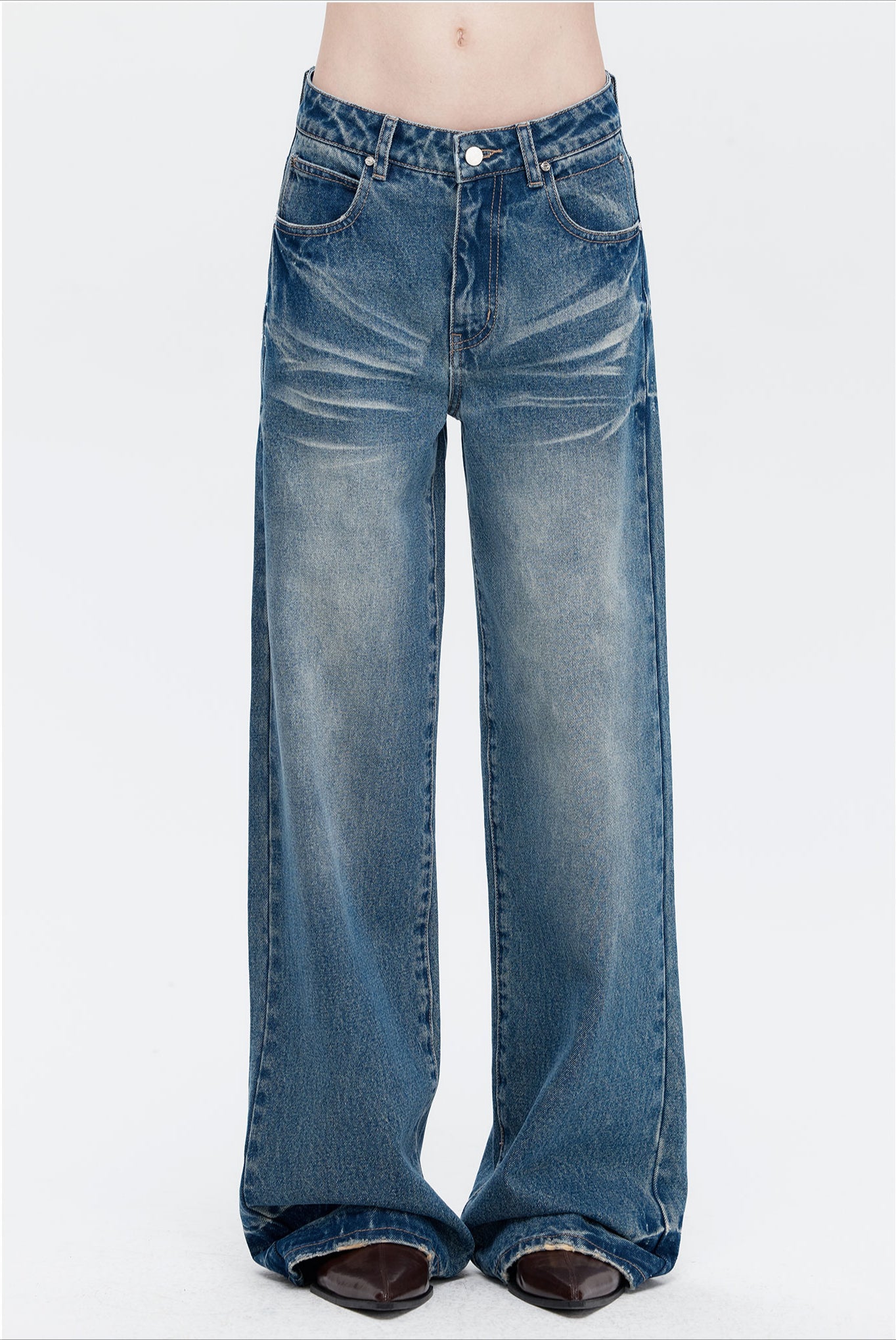 Blue Vintage Wash Wide-Leg Jeans