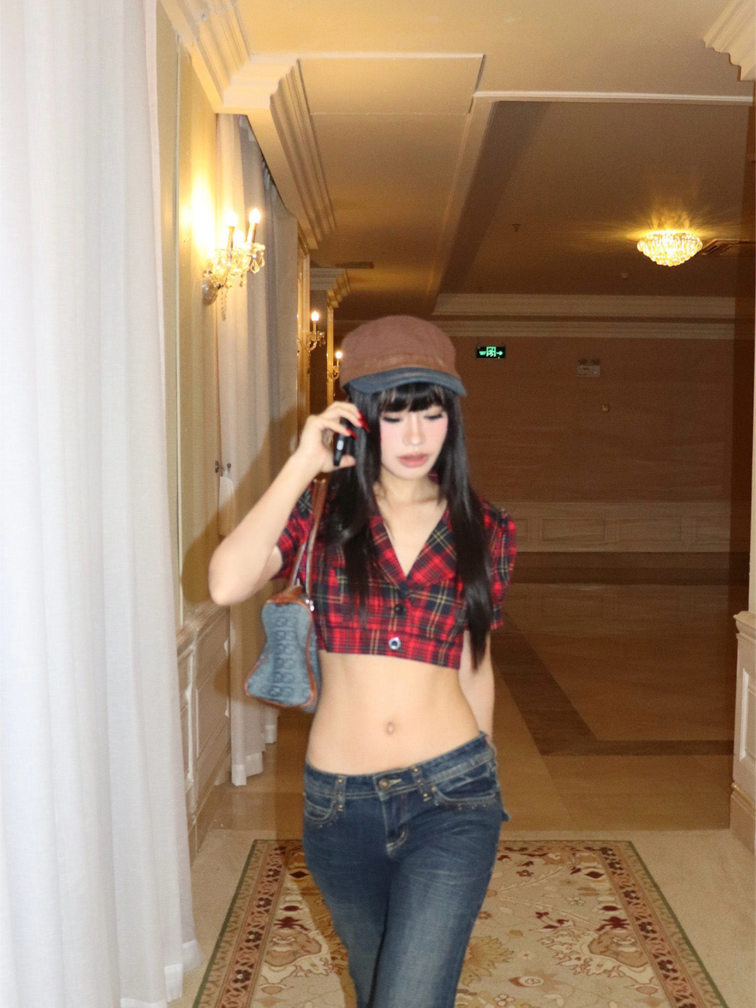 Cropped Red Plaid Cropped Shirt