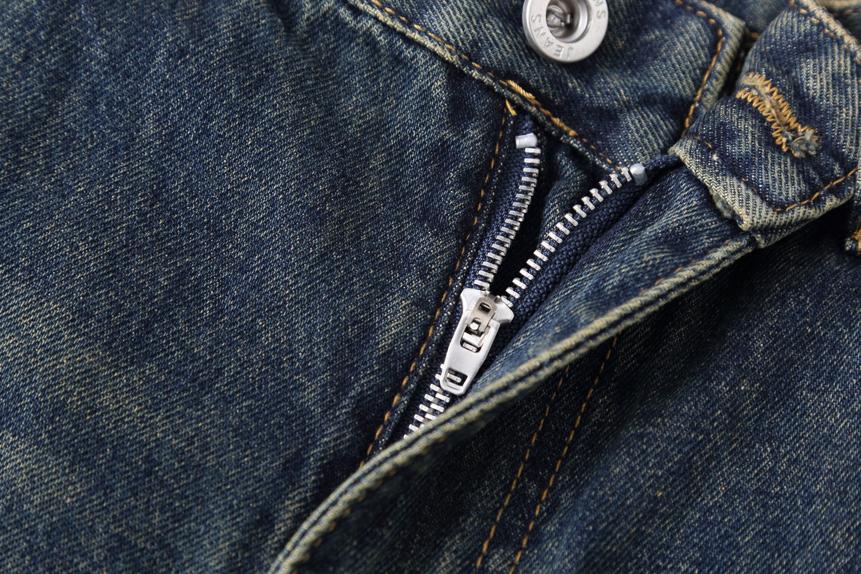 Heavy Distressed Buttoned Straight Leg Jeans