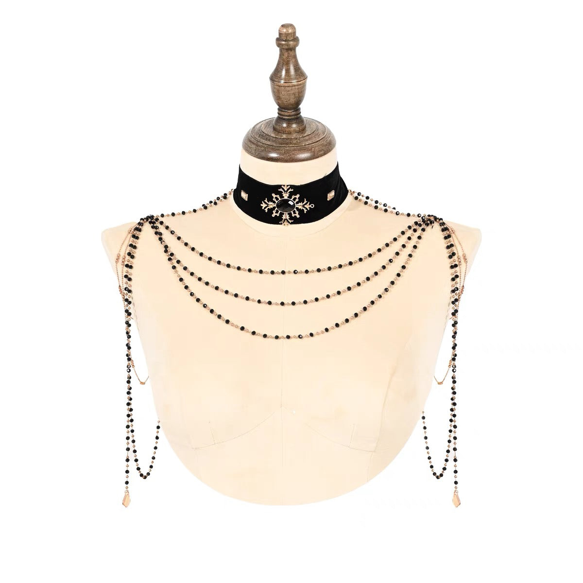 Victorian Beaded Choker Corset - Gold Butterfly Gothic Bustier Top