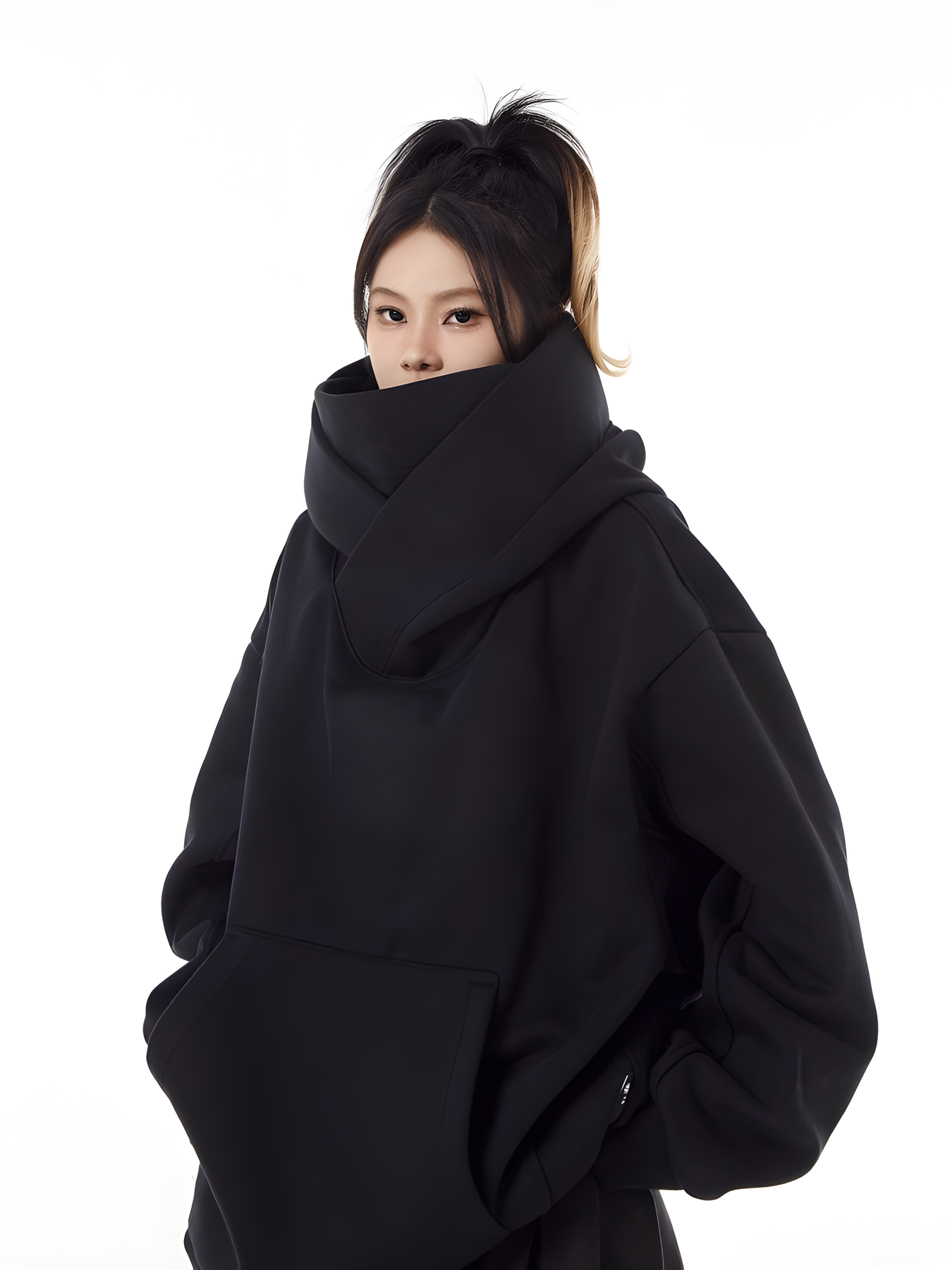Loose Fit High Neck Hooded Pullover - chiclara