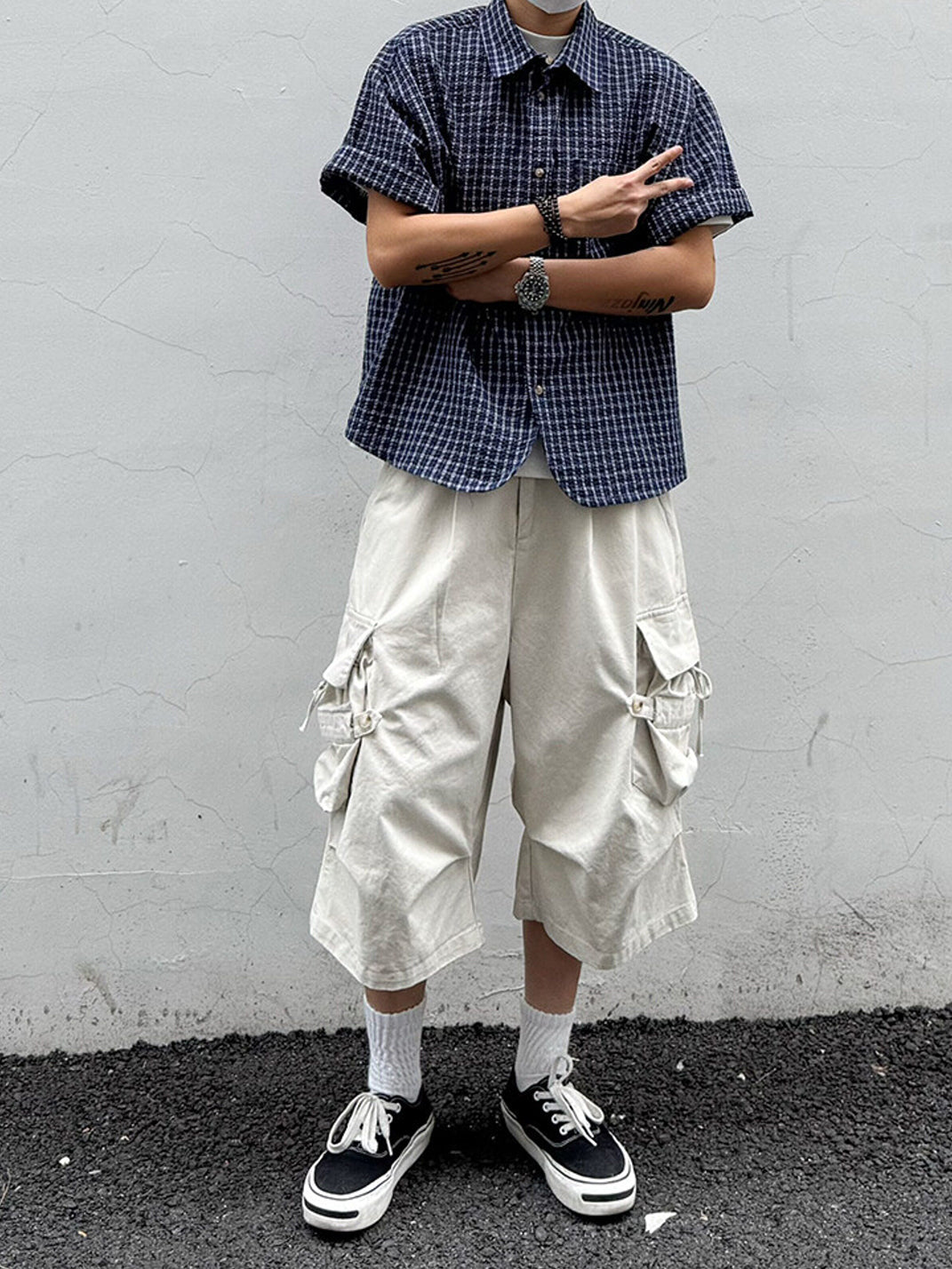 Oversized Short Sleeve Plaid Shirt