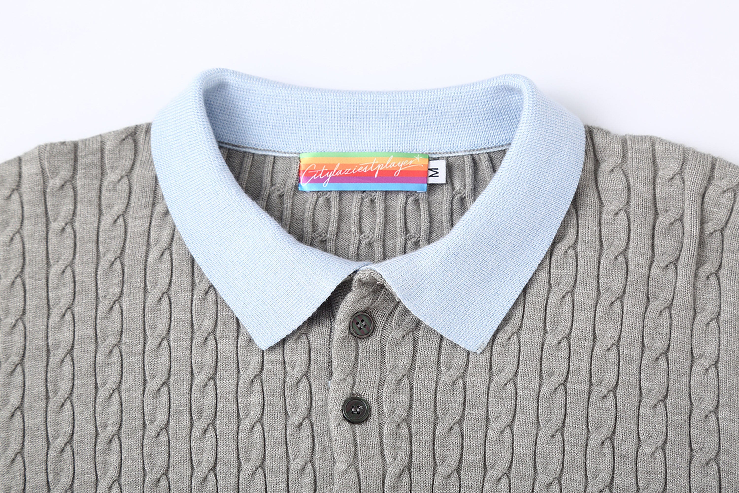 Preppy Cable Knit Polo Sweater