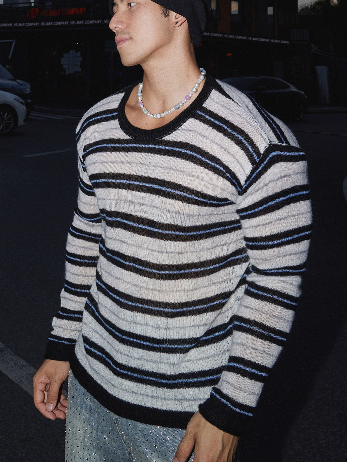 Crewneck Fuzzy Striped Sweater