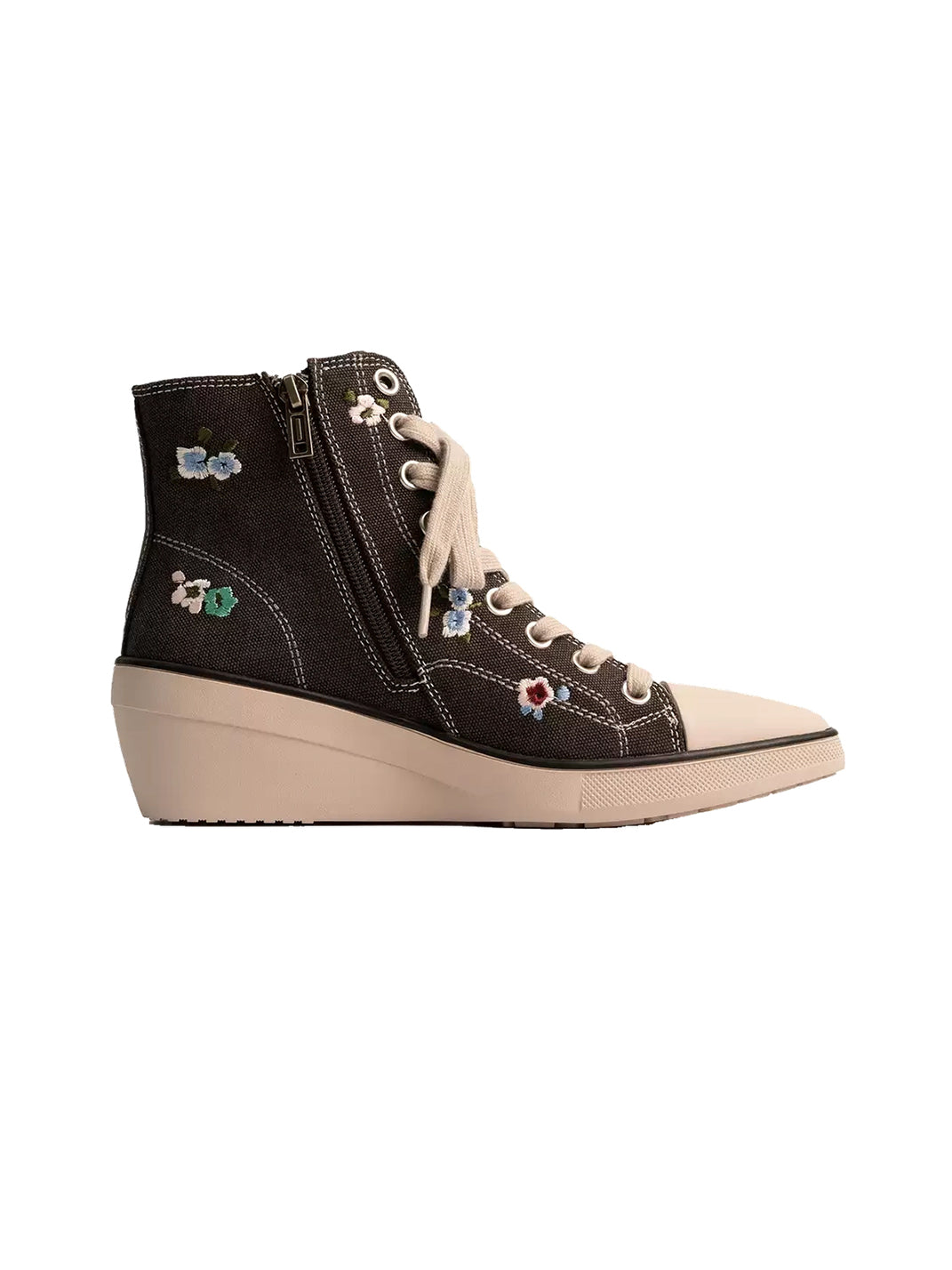Floral-Embroidered Canvas Wedge Ankle Boots - view 4