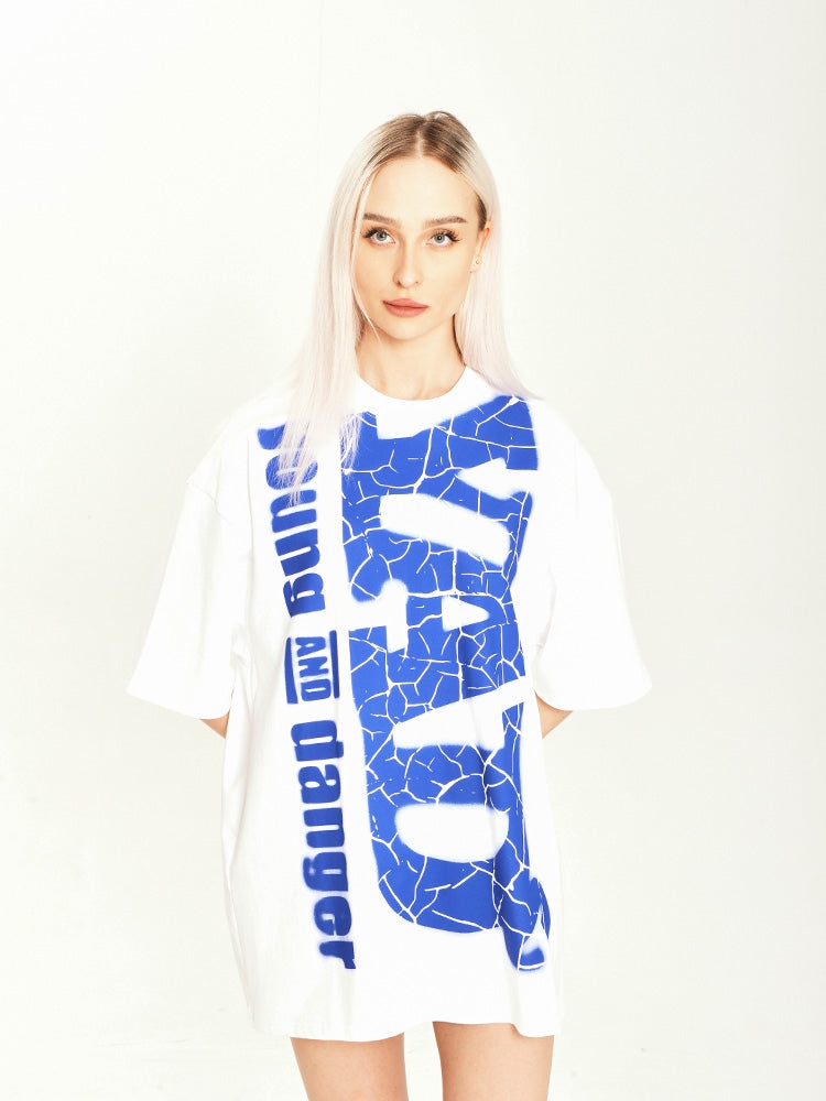 Edgy Letters Cracked Print Tee - chiclara
