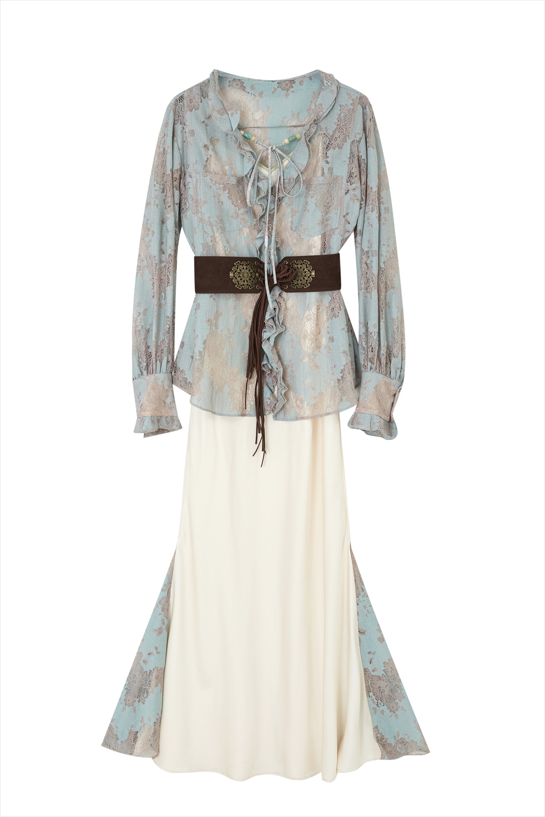 Lace Shirt Contrasting Diagonal Dress Set