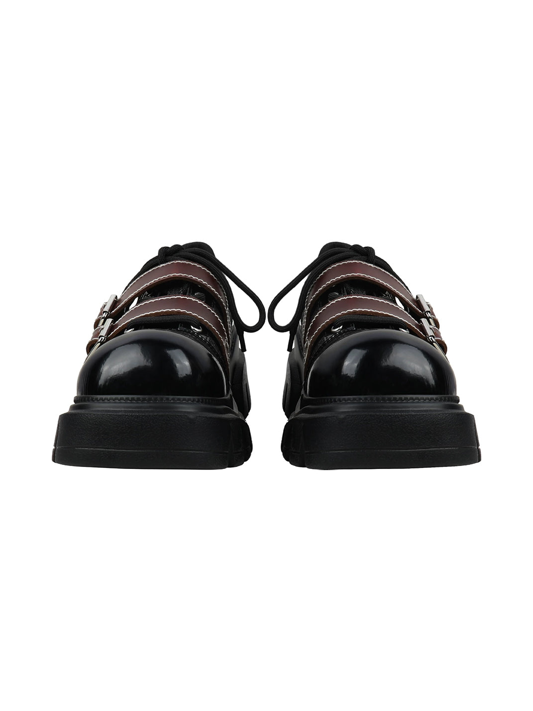 Double-Buckle Square-Toe Platform Lace-Up Shoes - view 9