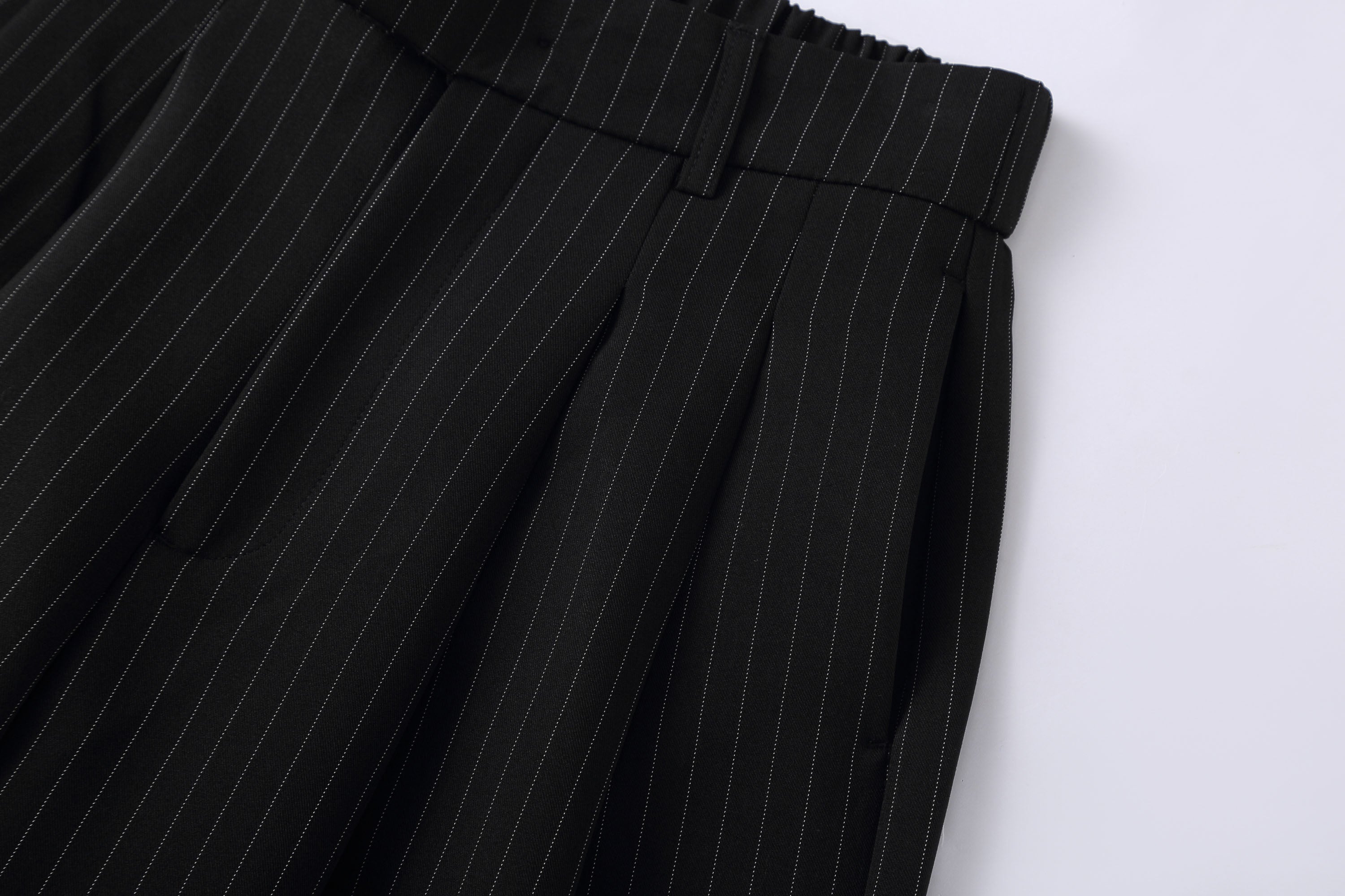 Wide-Leg Pinstripe Suit Trousers