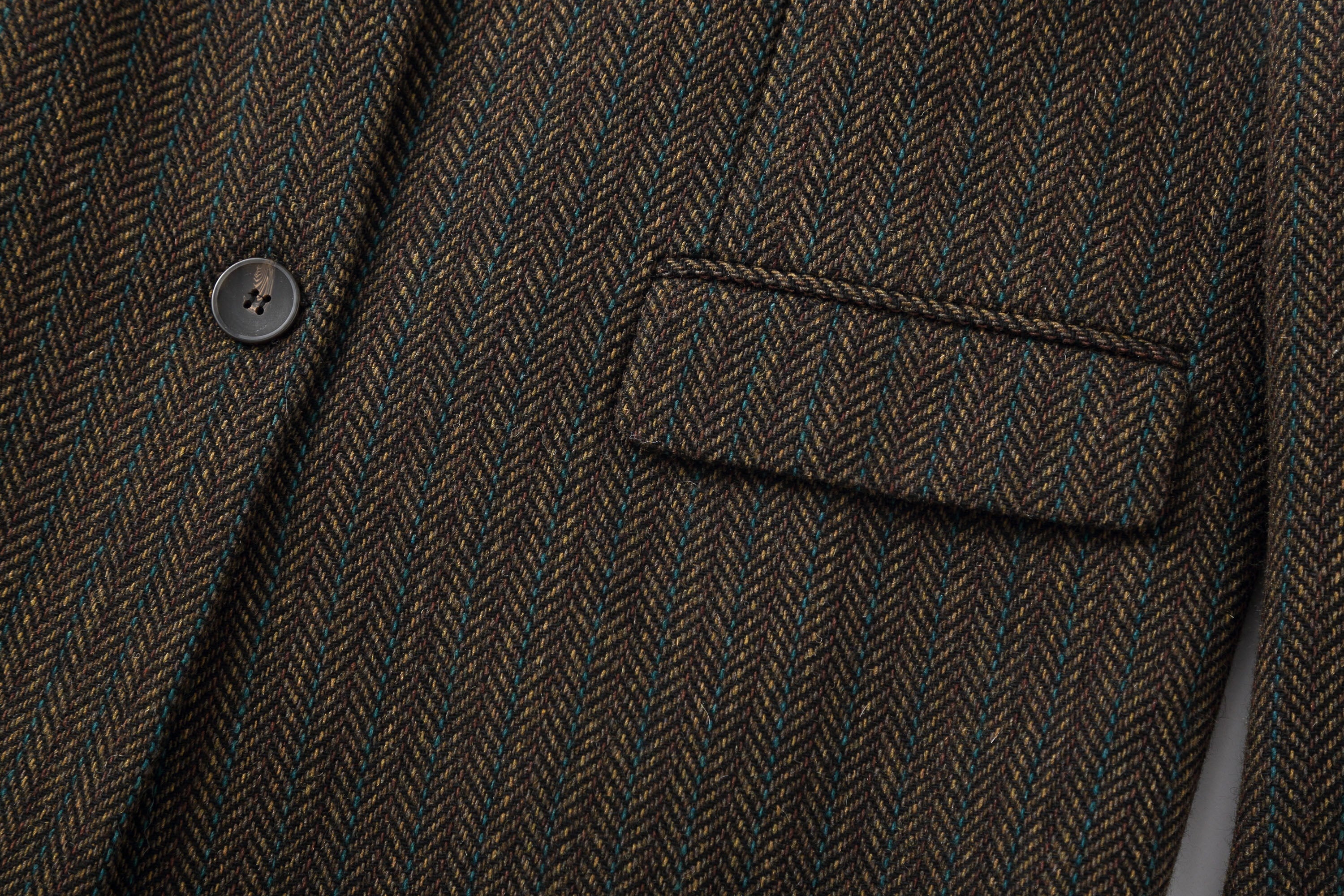 Vintage Herringbone Leather Collar Blazer