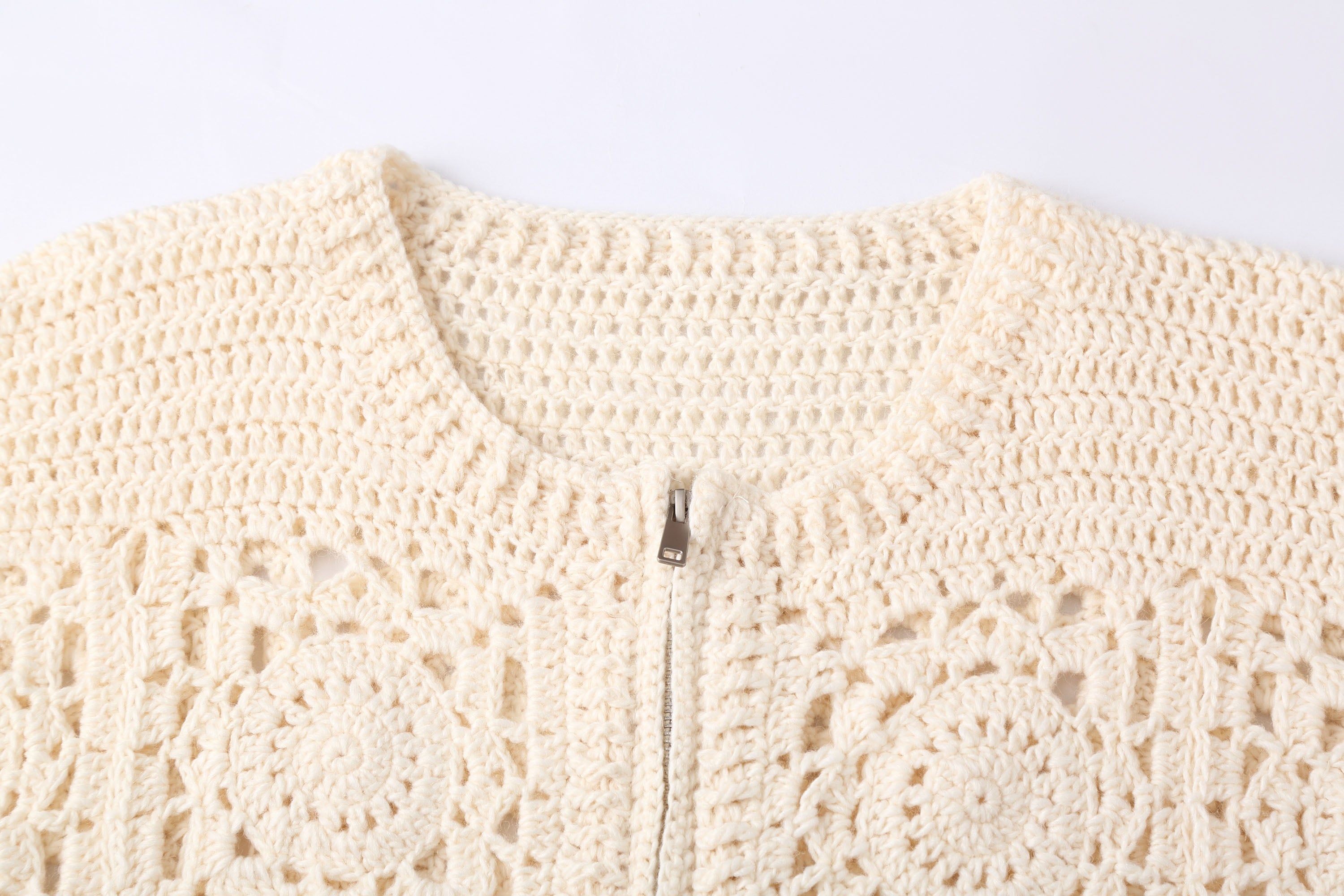 Cream Crochet Knit Cardigan