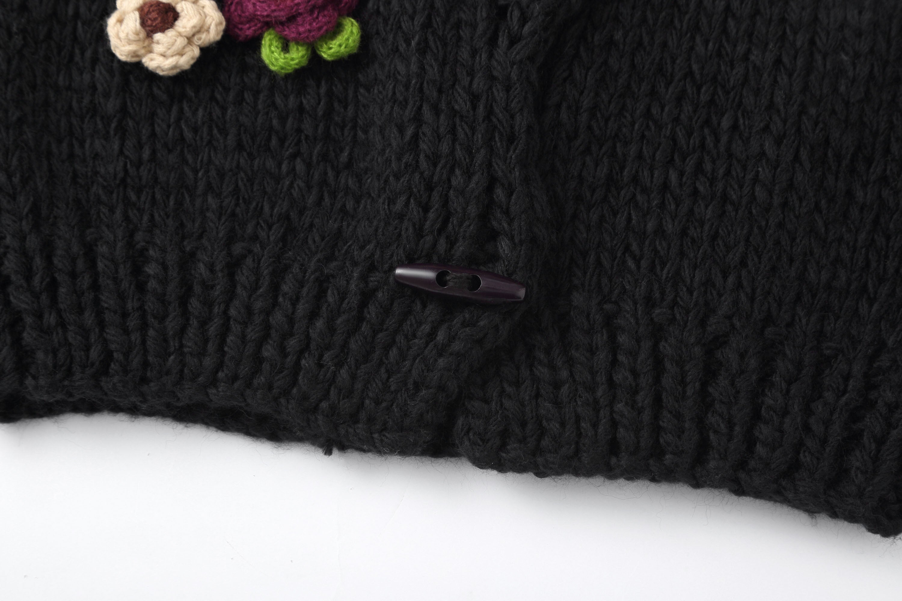 Chunky Knit Cardigan with Crocheted Flowers