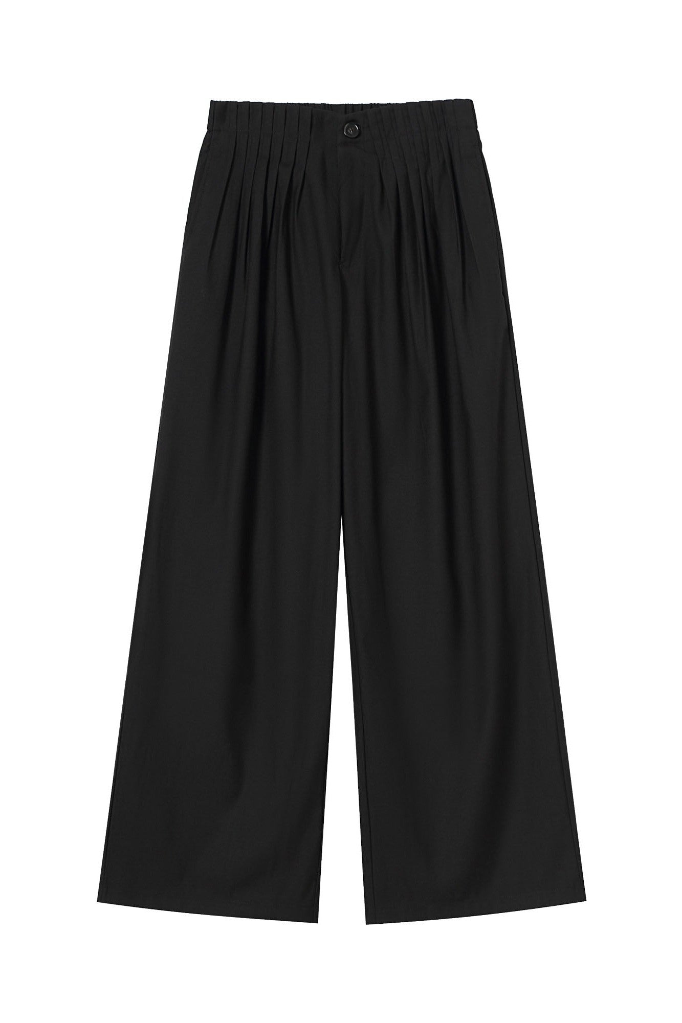 Pleated Waist Black Wide-Leg Trousers