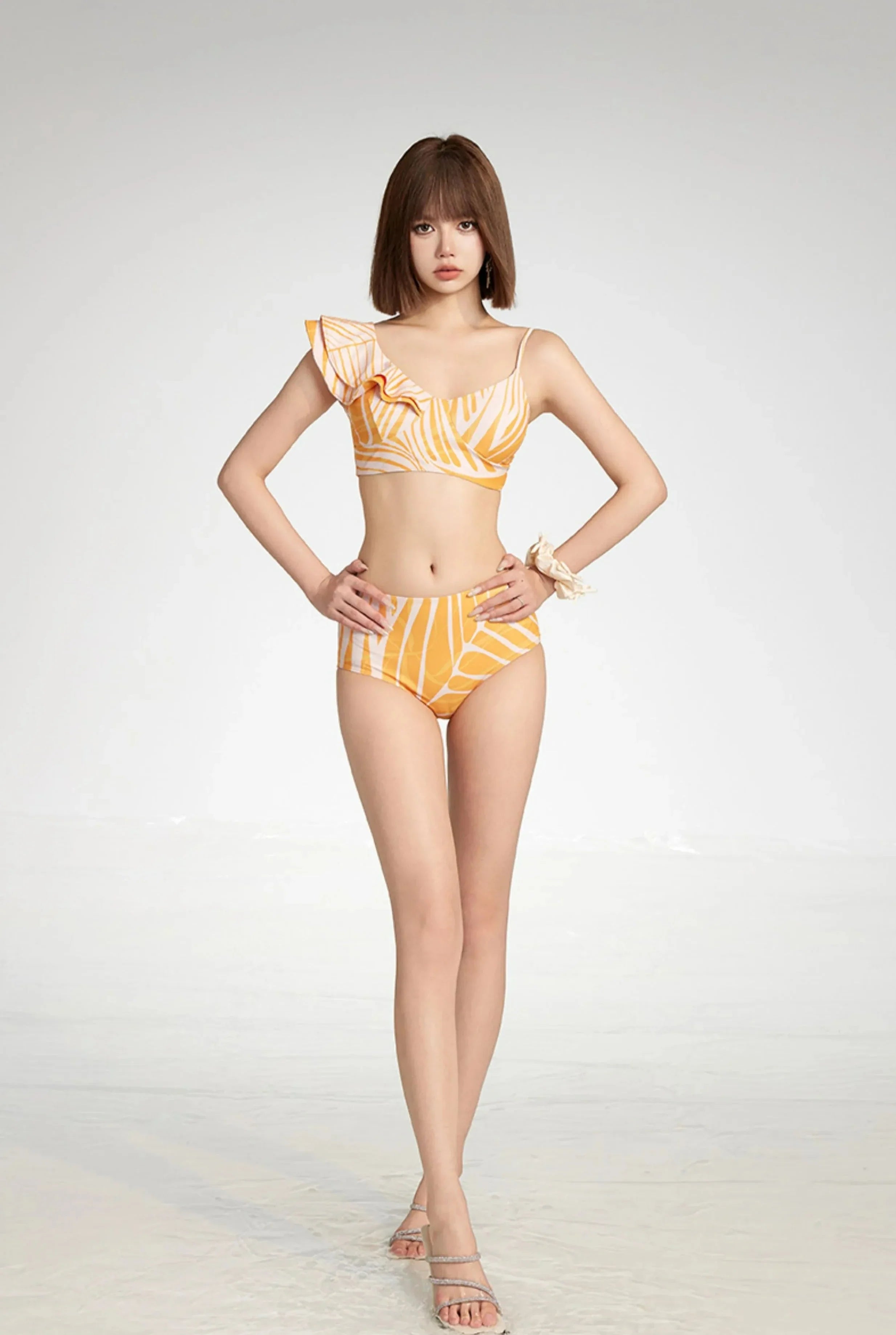 Abstract Print Ruffle Bikini Set