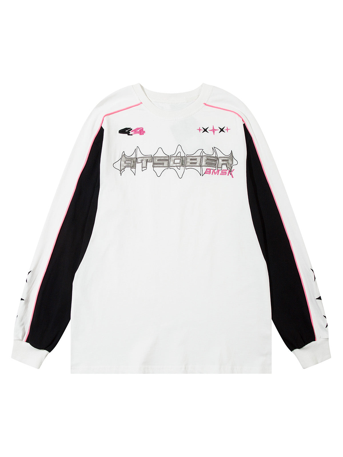 Thesupermade Silver Letter Cross Embroidery Long Sleeve T-shirt