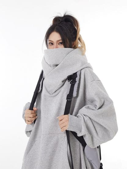 Loose Fit High Neck Hooded Pullover - chiclara