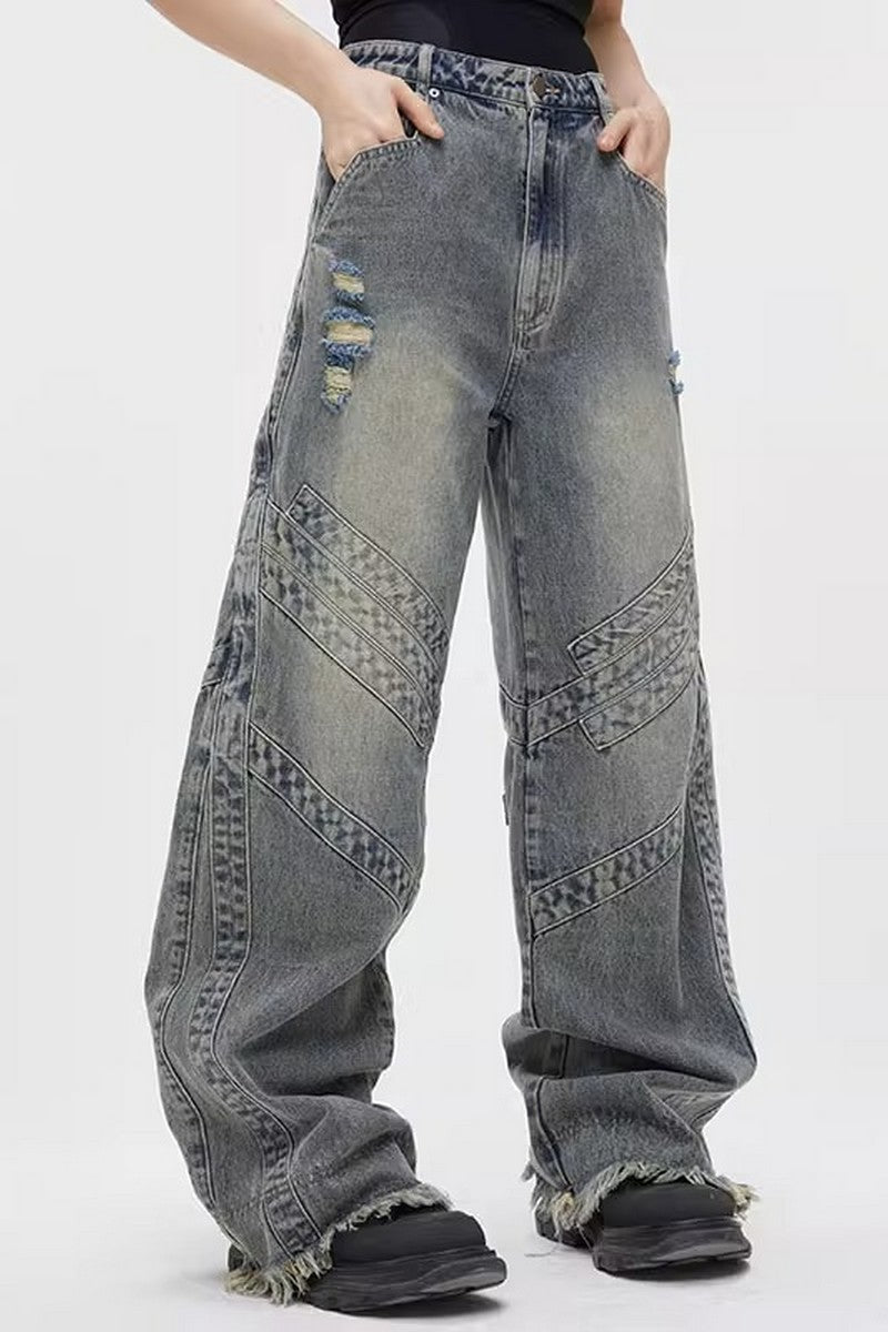 Relaxed Distressed Straight Loose Jeans - chiclara