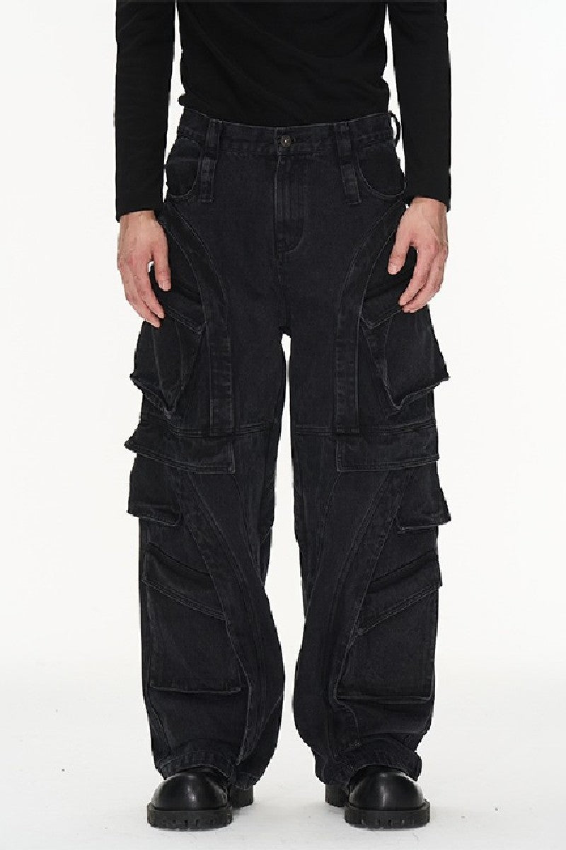 Heavy Washed Cargo Jeans - chiclara