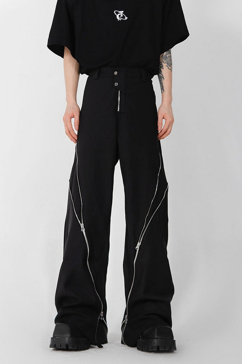 Zipper Slit Trousers - chiclara