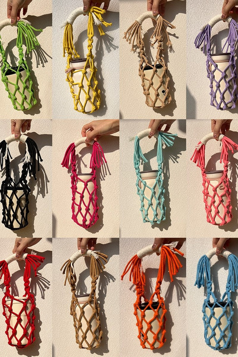 Coral Macrame Bottle Carrier