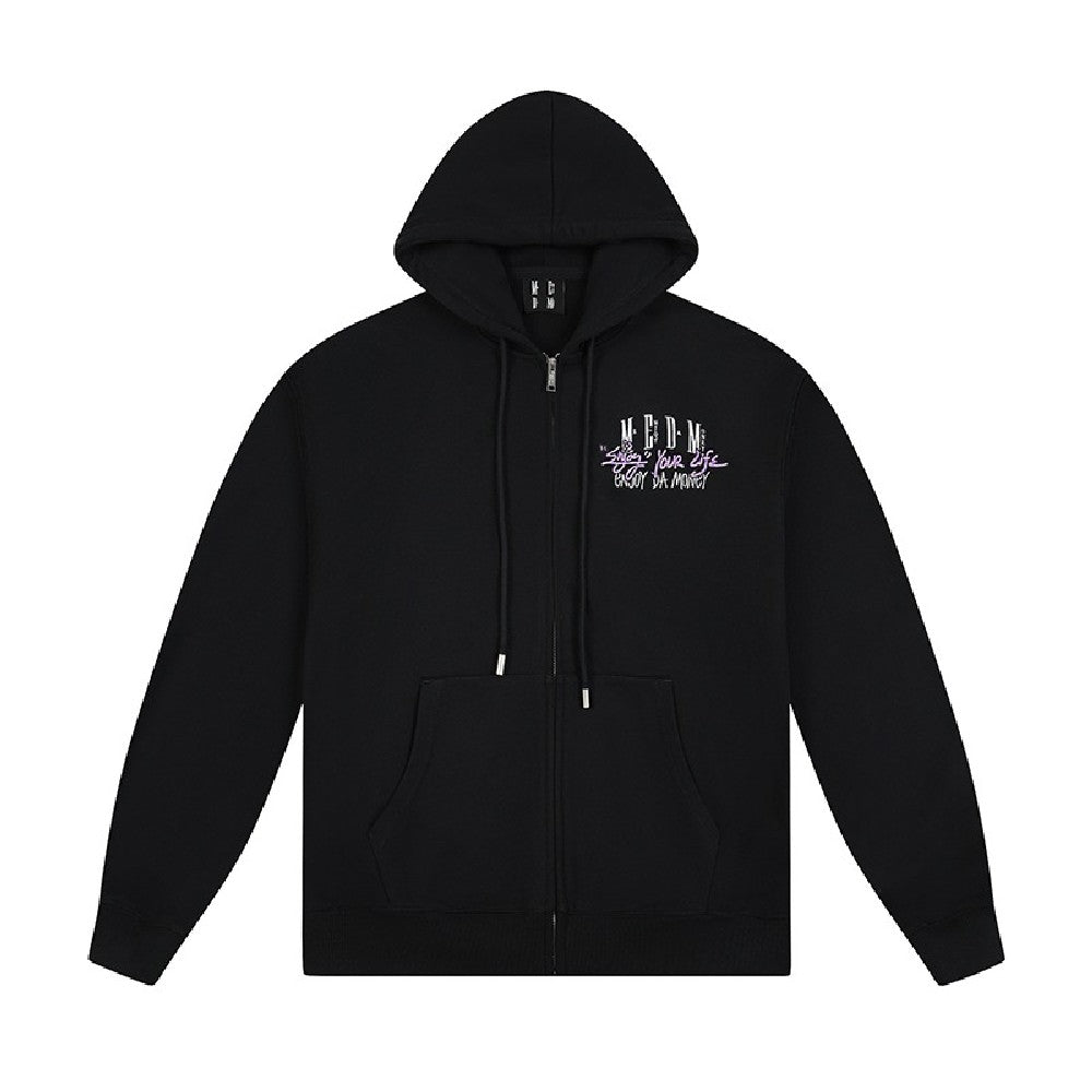 Zip-Up Hoodie with Enjoy Your Life Print - chiclara