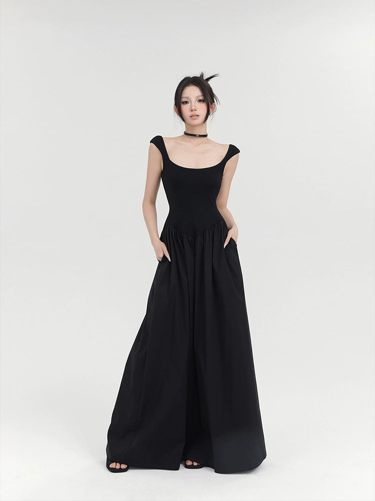 Black Cap Sleeve Ball Gown