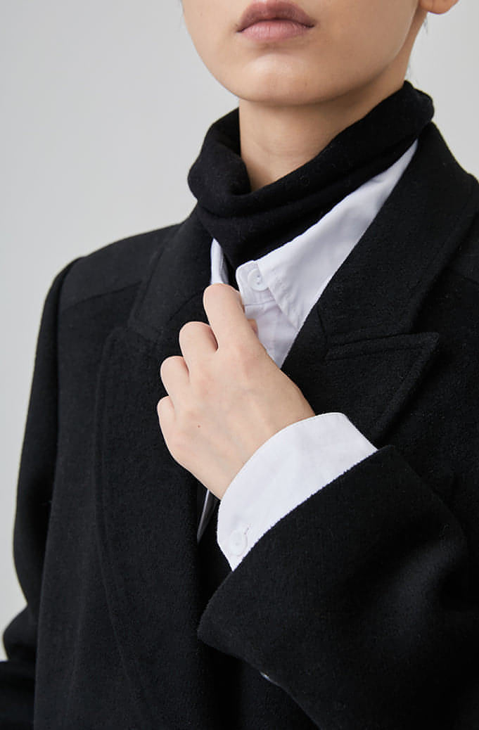 Winter Double-Breasted Mid-Length Black Wool Coat In Hepburn Style - chiclara