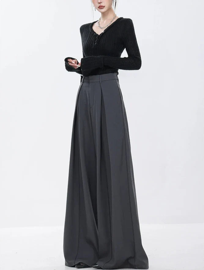 Gray Elegance Wide Leg Pleated Pants