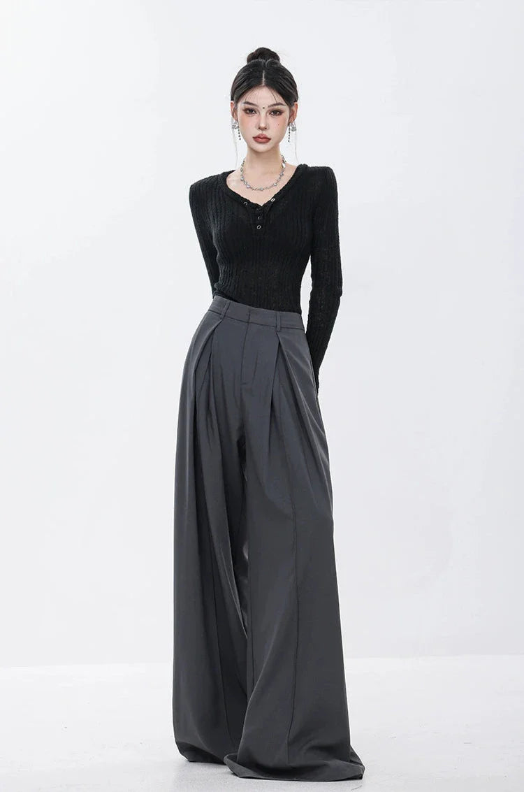 Gray Elegance Wide Leg Pleated Pants