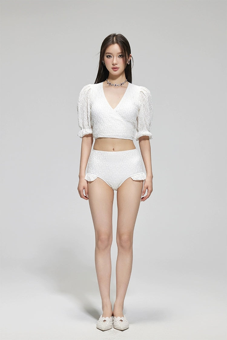 White Puff Sleeve Bikini Set