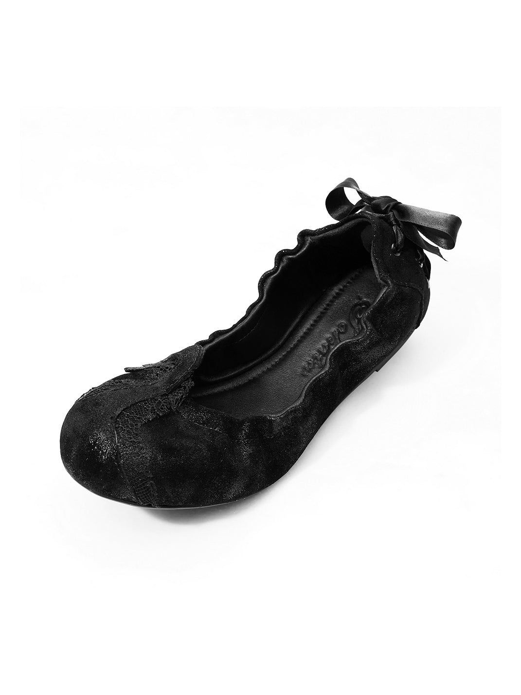 Swan-Lace Textured Lambskin Bow Ballet Flats - view 5