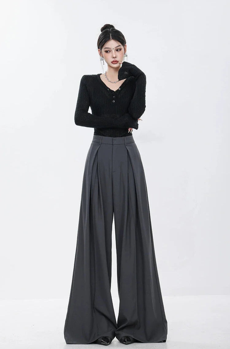 Gray Elegance Wide Leg Pleated Pants