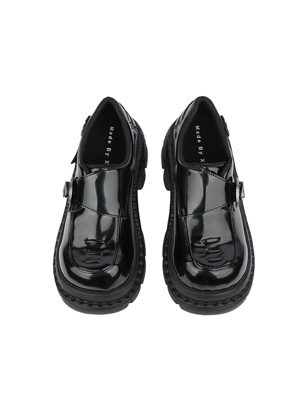 Glossy Buckle Lug-Platform Block-Heel Loafers - view 10