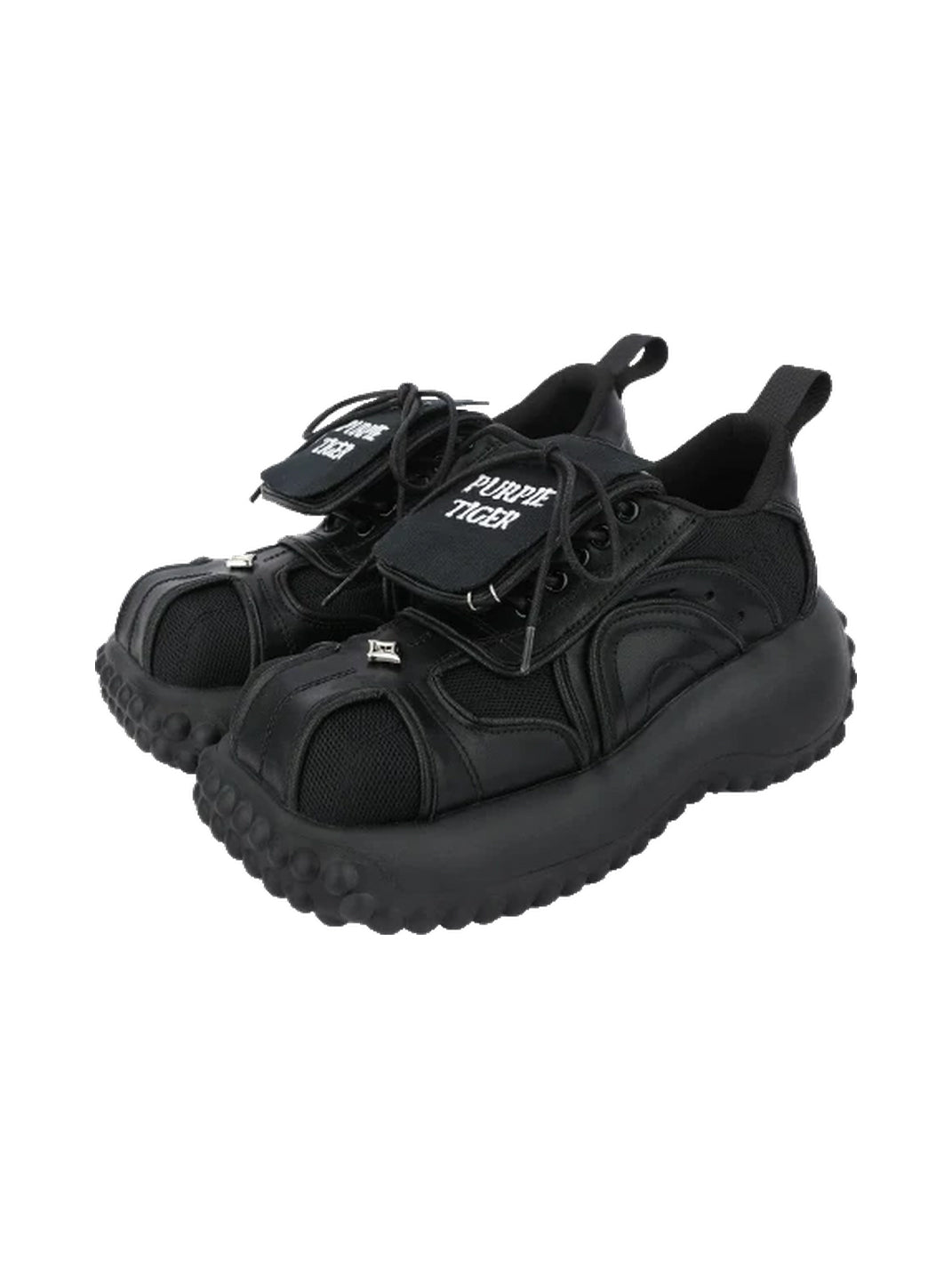 Foldover-Tongue Black Chunky Platform Sneakers - view 6