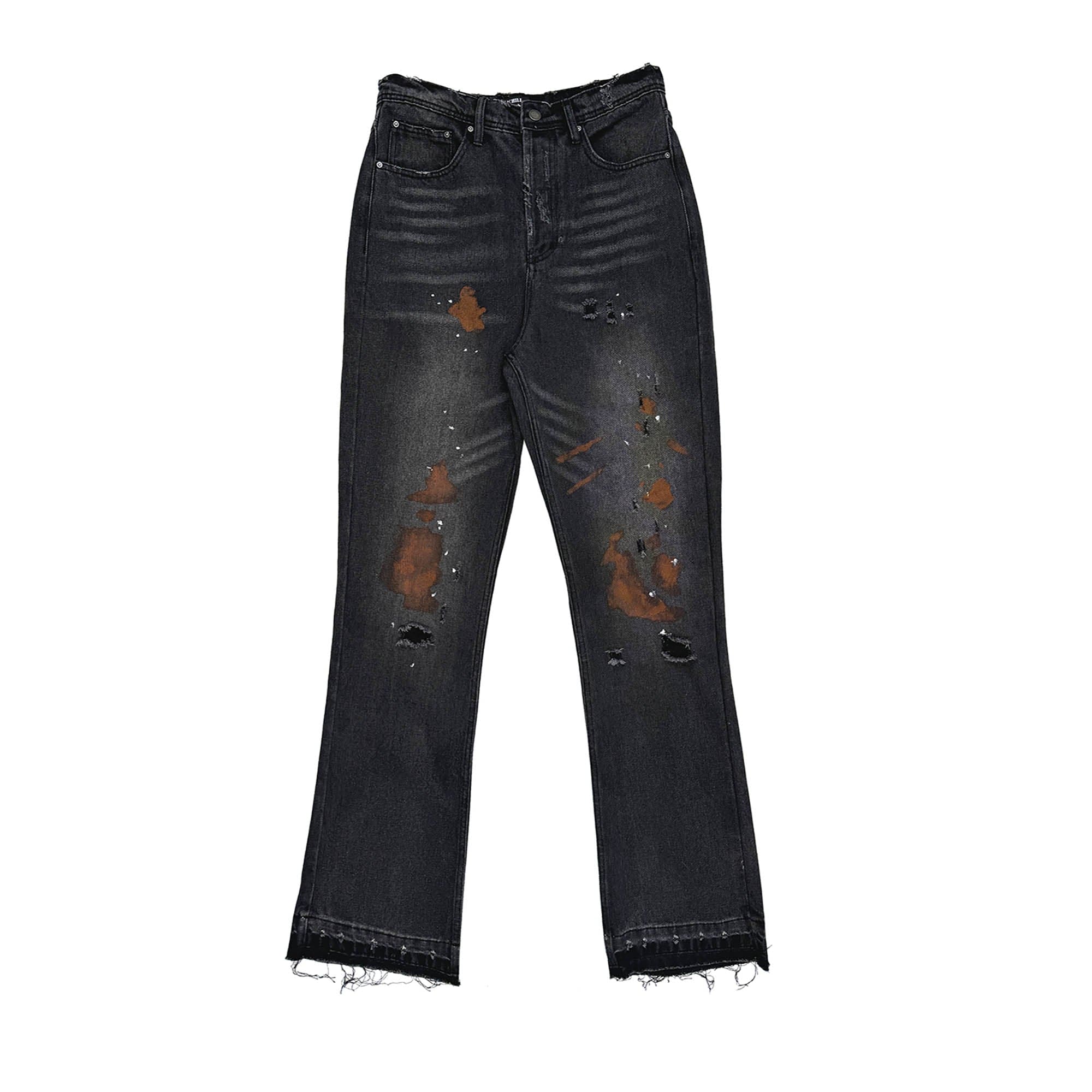 Distressed Paint Splatter Flare Jeans