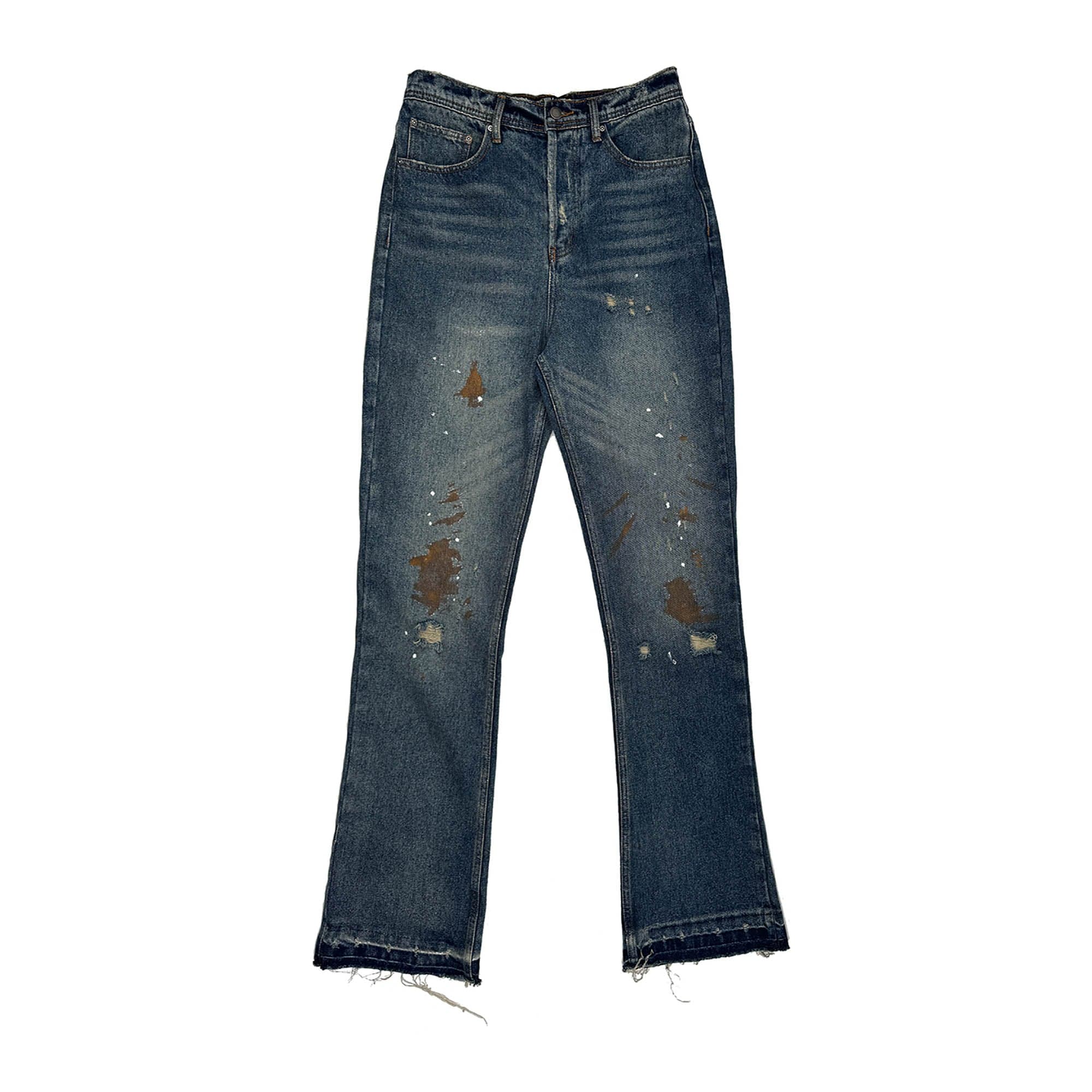 Distressed Paint Splatter Flare Jeans