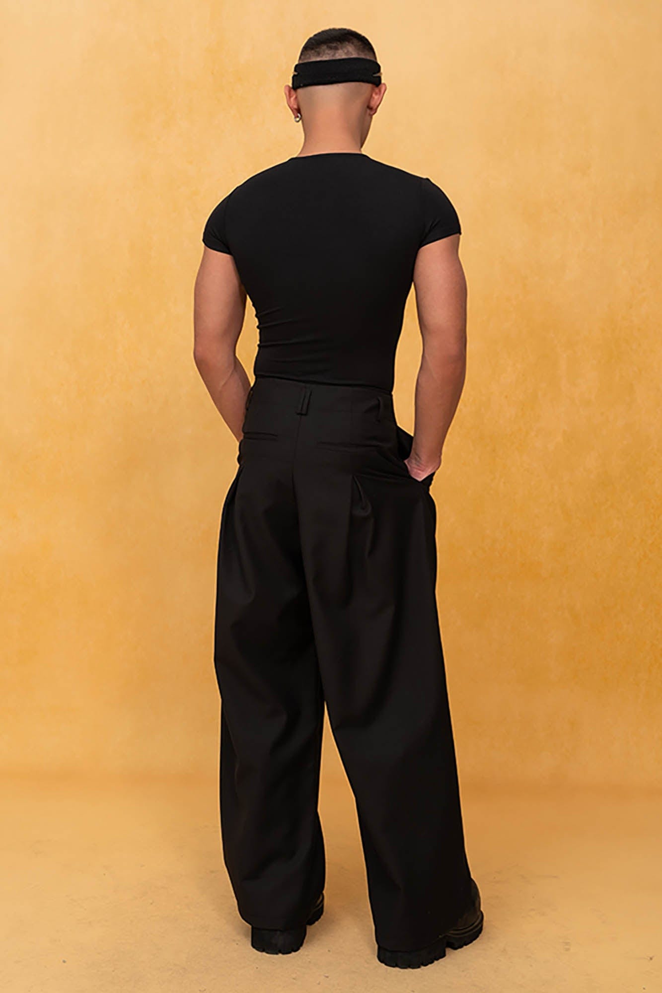 Wide-Leg Black Trousers with Drawstring Waist