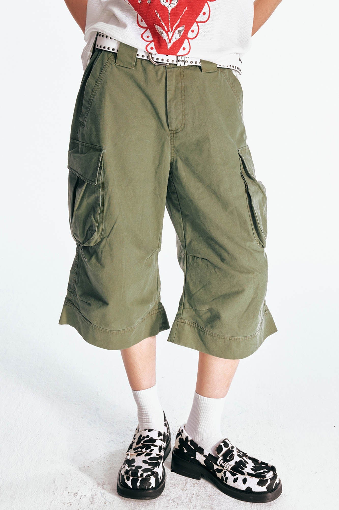 Flared Hem Utility Cargo Shorts
