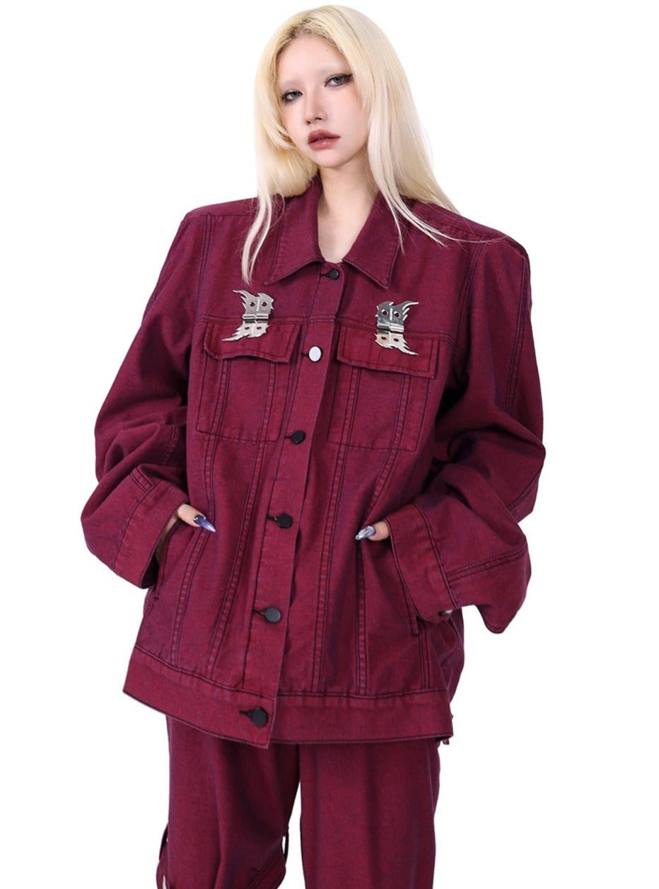 PINKSPINK Burgundy Denim Jacket - Silver Emblem Edition