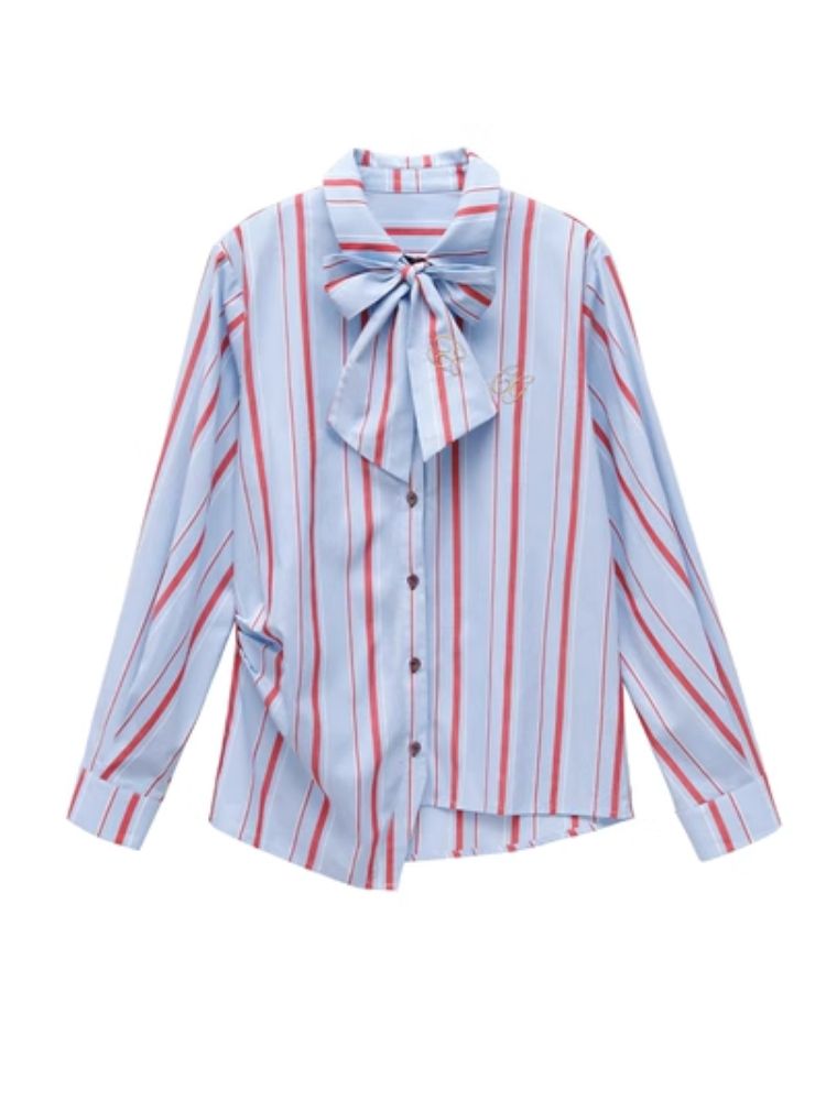 Striped Bow-Tie Blouse Shirt