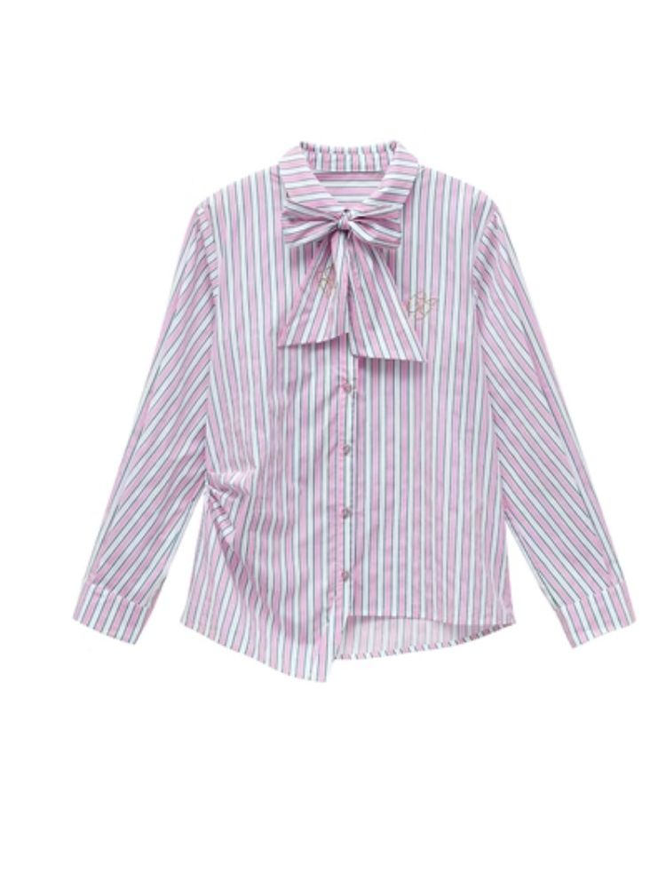 Striped Bow-Tie Blouse Shirt