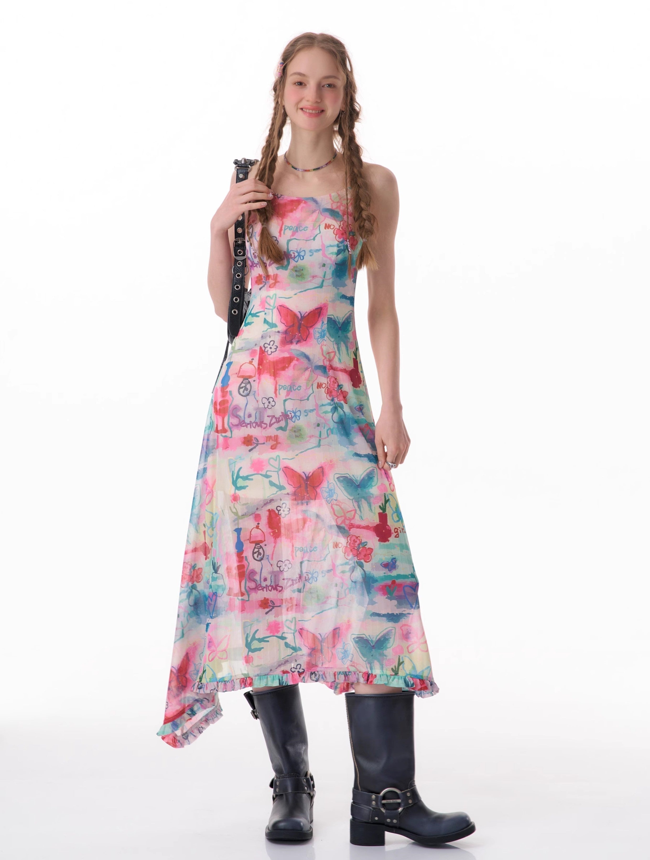 Butterfly Print Midi Slip Dress