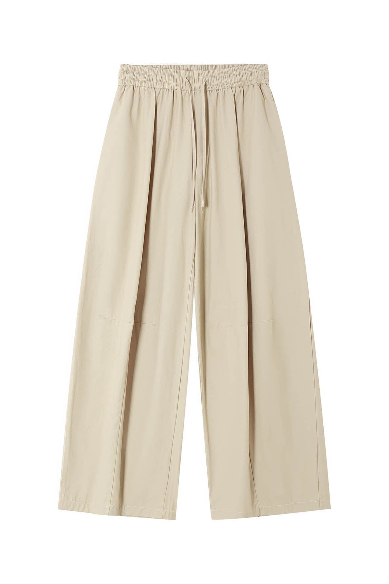 Spliced Wide-Leg Drawstring Pants