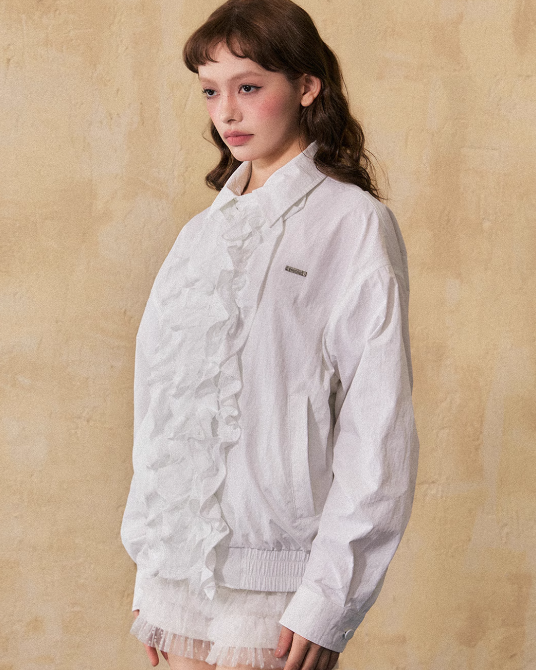 Ruffled Design Bomber Jacket